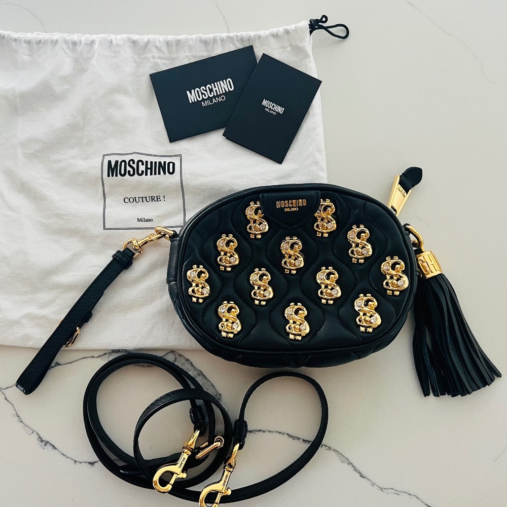 MOSCHINO Women's Dollar Sign Embellished Leather Crossbody Bag